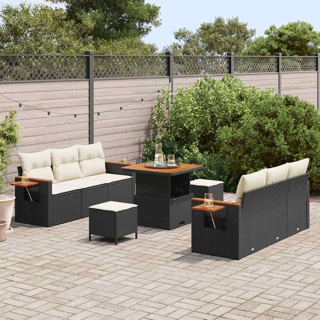 Tuinbankenset met kussen 11 pcs Zwart en Crème poly rattan is nu te koop bij PeponiXL, paradijselijk wonen!