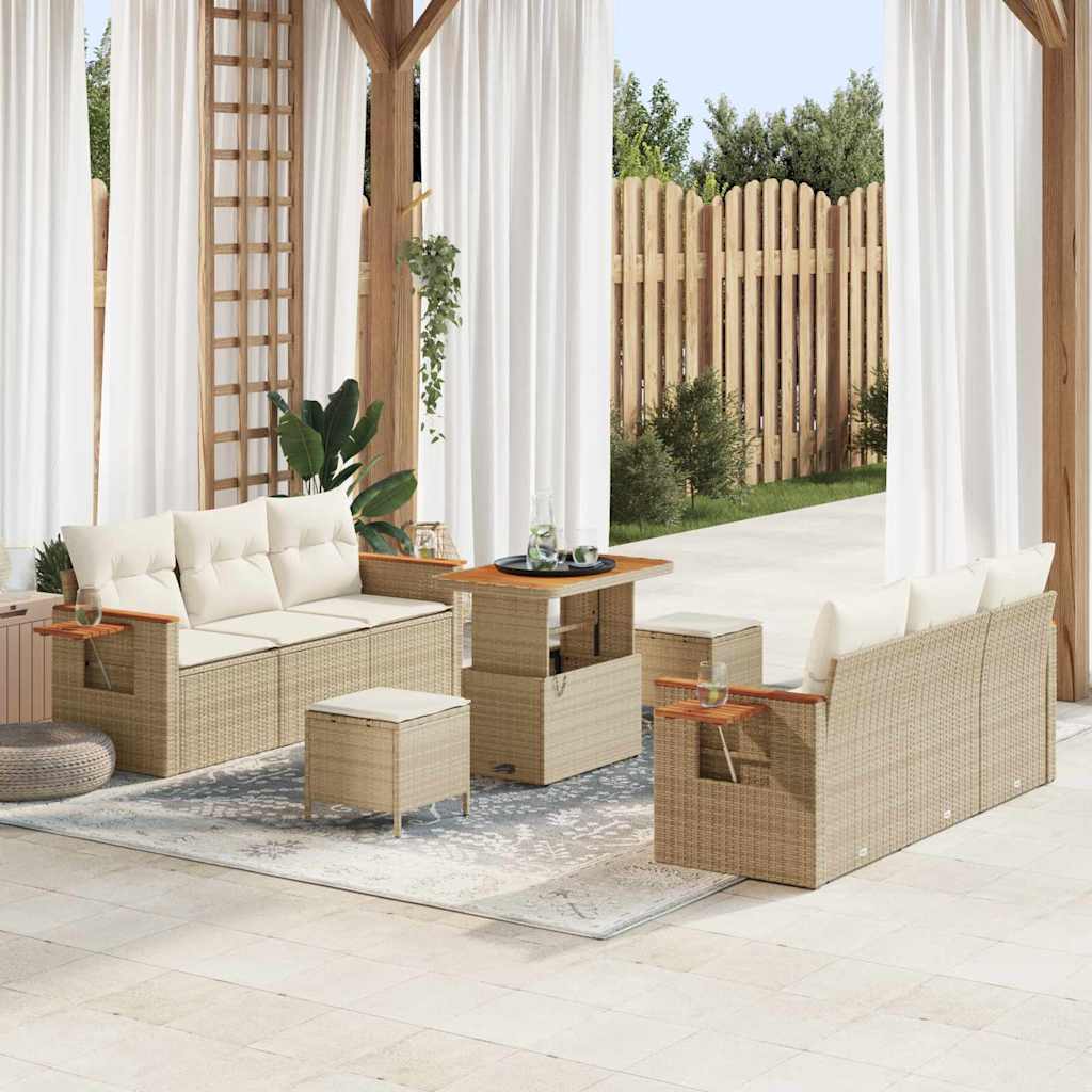 Tuinbankenset met kussen 11 pcs Beige en Crème poly rattan is nu te koop bij PeponiXL, paradijselijk wonen!