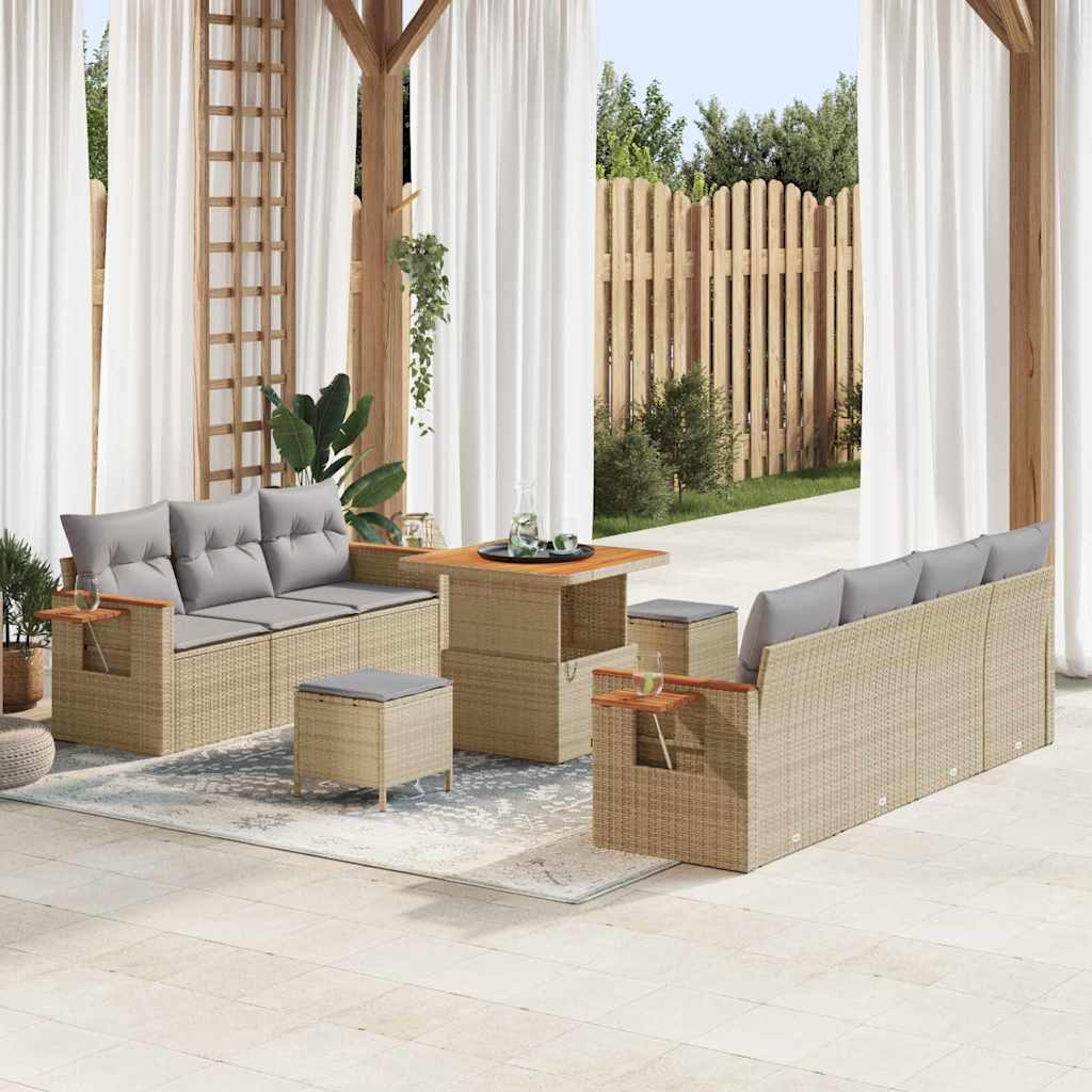 Tuinbankenset 13 pcs Beige en Licht Grijs poly rattan is nu te koop bij PeponiXL, paradijselijk wonen!