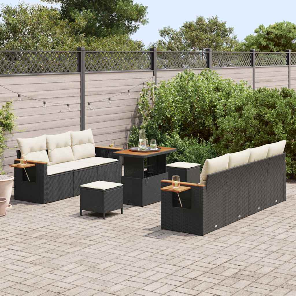 Tuinbankenset met kussen 13 pcs Zwart en Crème poly rattan is nu te koop bij PeponiXL, paradijselijk wonen!