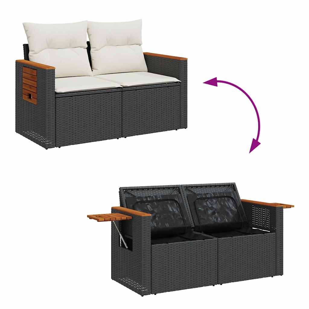 Tuinbankenset met kussen 13 pcs Zwart en Crème poly rattan is nu te koop bij PeponiXL, paradijselijk wonen!