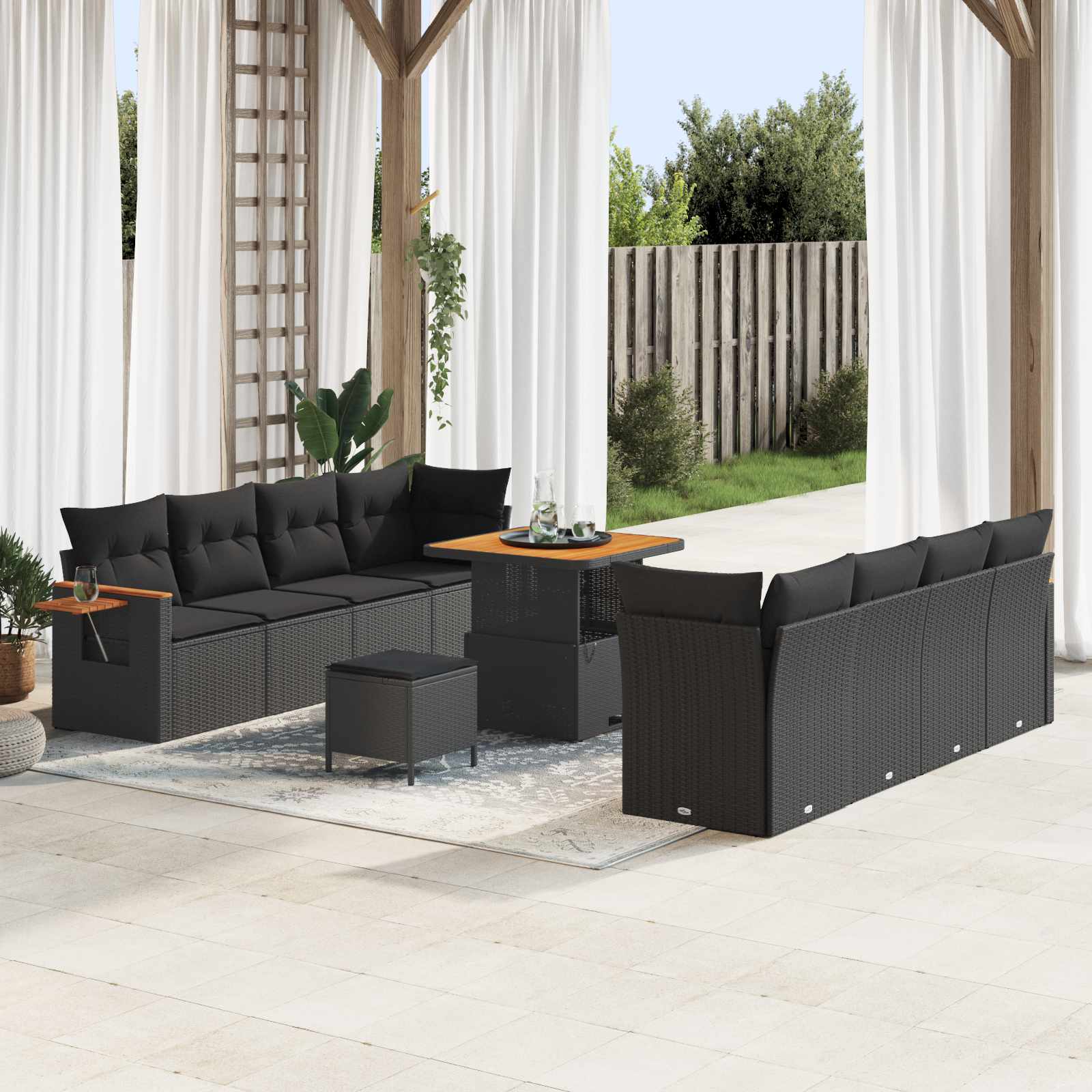 Tuinbankenset met kussen 12 pcs Zwart poly rattan is nu te koop bij PeponiXL, paradijselijk wonen!
