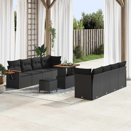 Tuinbankenset met kussen 12 pcs Zwart poly rattan is nu te koop bij PeponiXL, paradijselijk wonen!