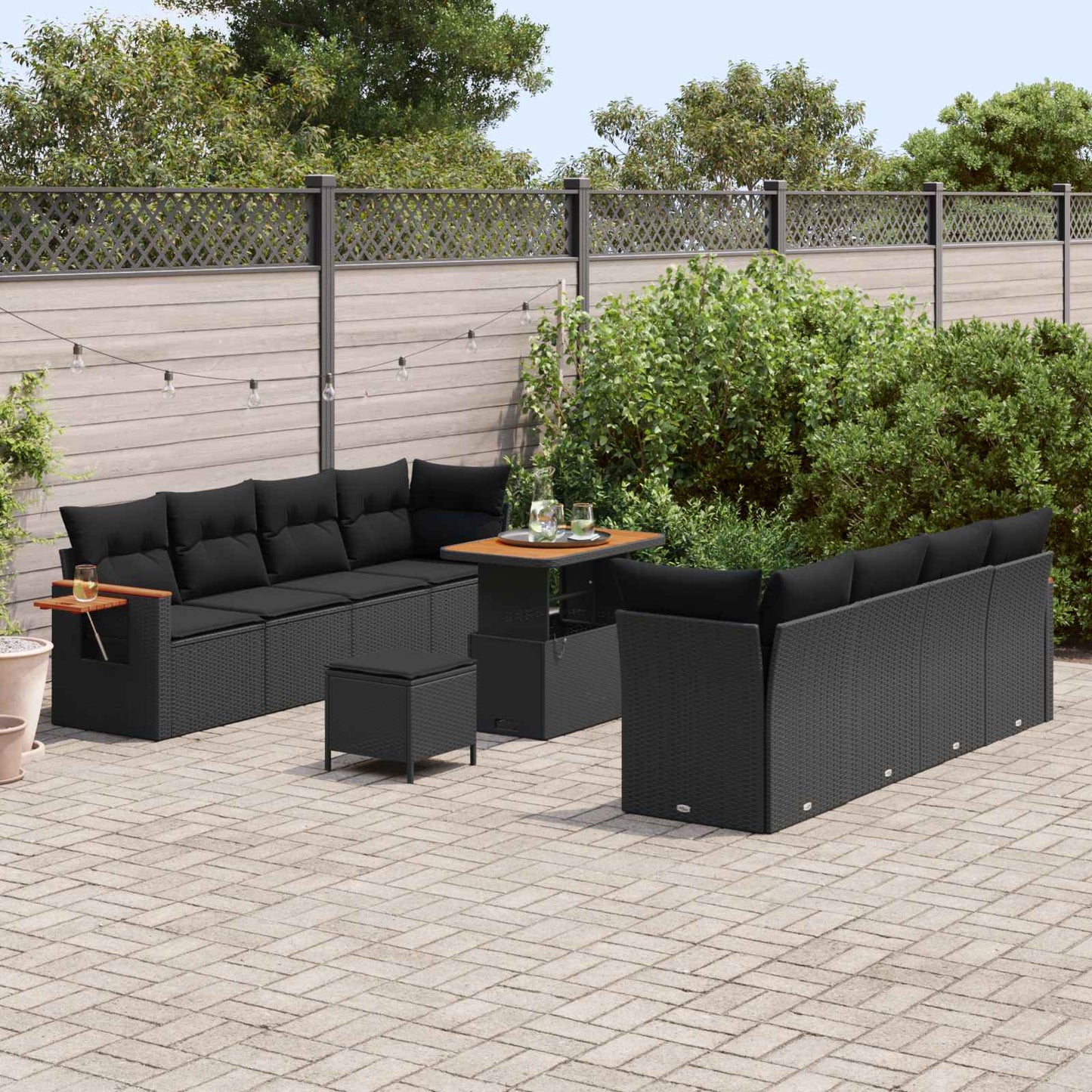 Tuinbankenset met kussen 12 pcs Zwart poly rattan is nu te koop bij PeponiXL, paradijselijk wonen!