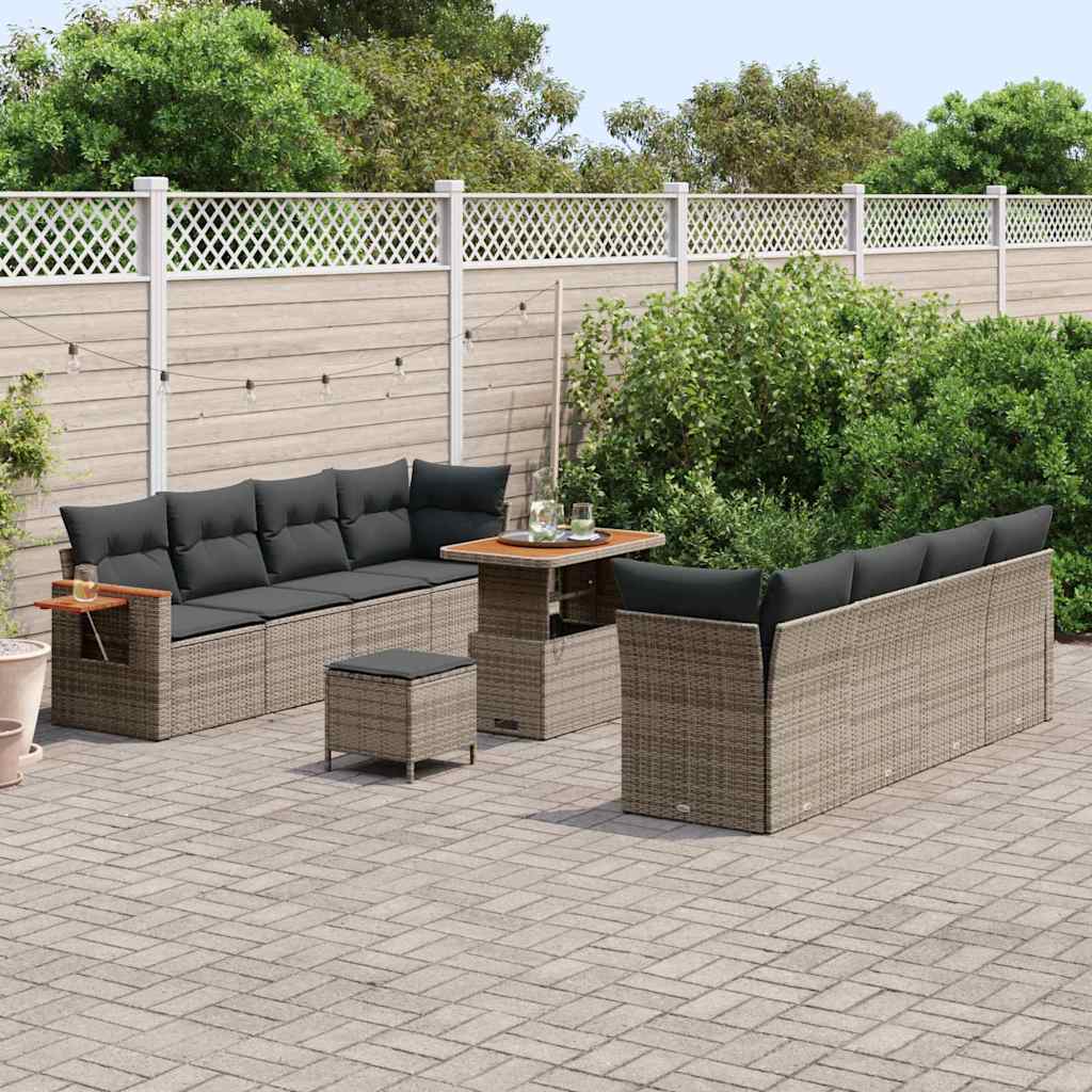 Tuinbankenset met kussen 12 pcs Grijs poly rattan is nu te koop bij PeponiXL, paradijselijk wonen!
