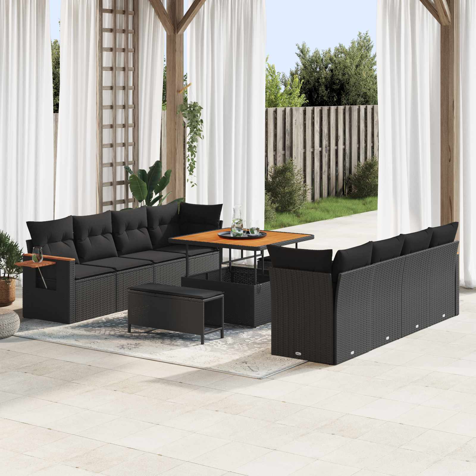 Tuinbankenset met kussen 12 pcs Zwart poly rattan is nu te koop bij PeponiXL, paradijselijk wonen!