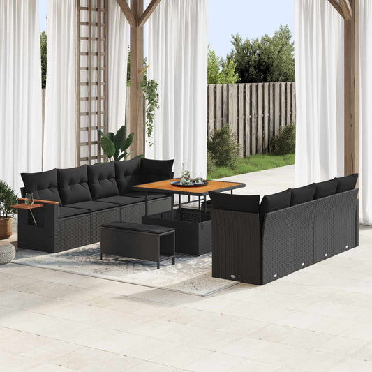 Tuinbankenset met kussen 12 pcs Zwart poly rattan is nu te koop bij PeponiXL, paradijselijk wonen!