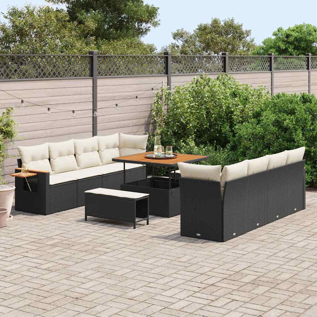 Tuinbankenset met kussen 12 pcs Zwart en Crème poly rattan is nu te koop bij PeponiXL, paradijselijk wonen!