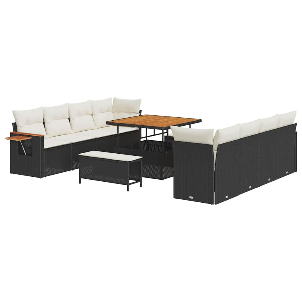 Tuinbankenset met kussen 12 pcs Zwart en Crème poly rattan is nu te koop bij PeponiXL, paradijselijk wonen!
