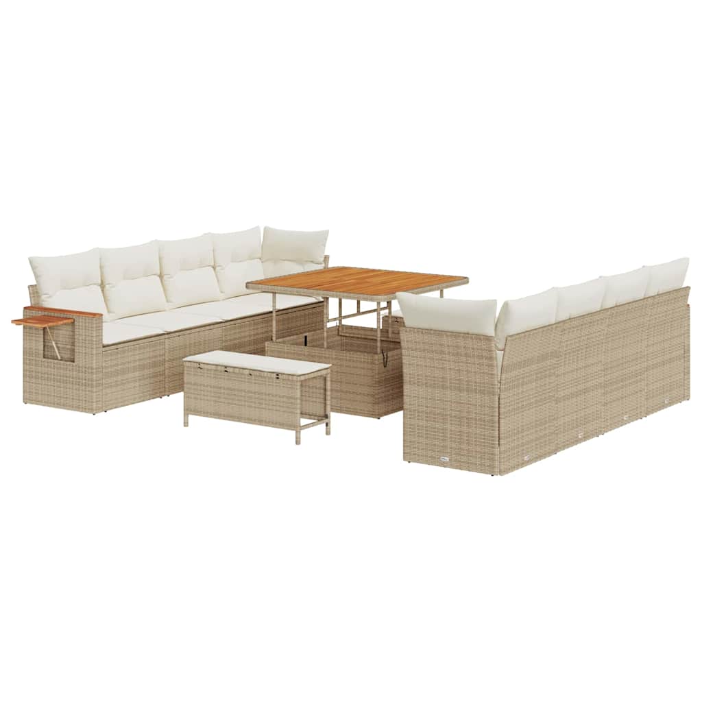 Tuinbankenset met kussen 12 pcs Beige en Crème poly rattan is nu te koop bij PeponiXL, paradijselijk wonen!
