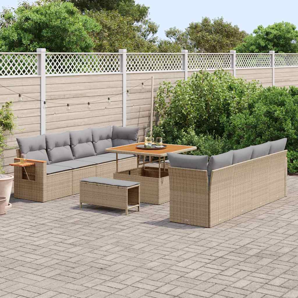 Tuinbankenset 12 pcs Beige en Licht Grijs poly rattan is nu te koop bij PeponiXL, paradijselijk wonen!