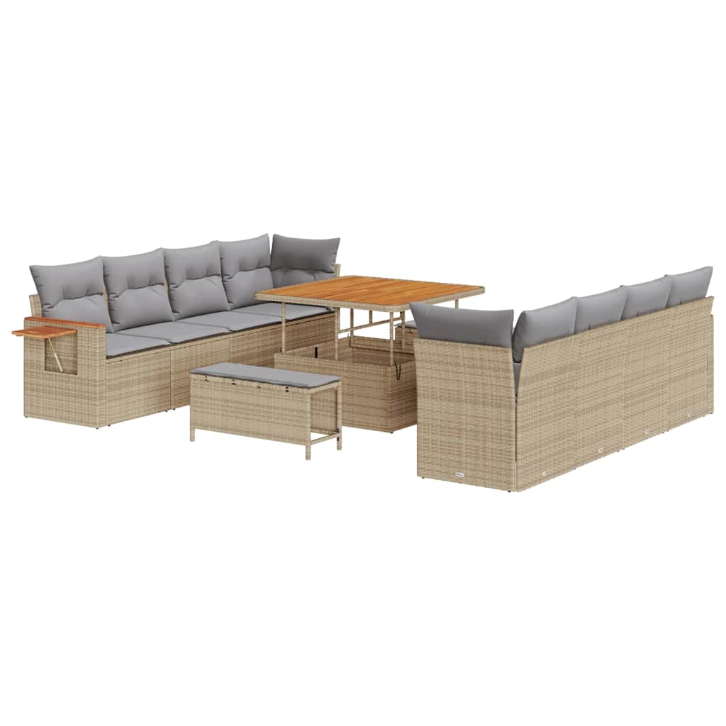 Tuinbankenset 12 pcs Beige en Licht Grijs poly rattan is nu te koop bij PeponiXL, paradijselijk wonen!