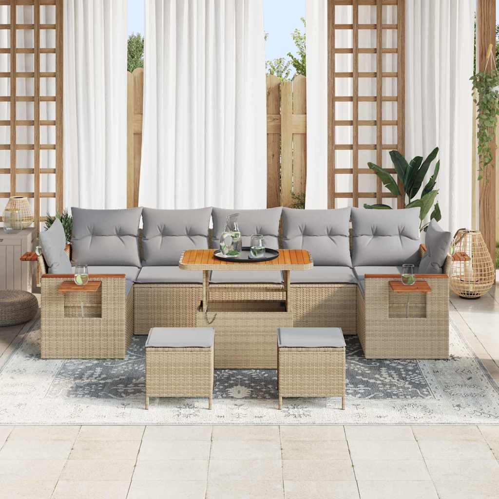 Tuinbankenset 13 pcs Beige en Licht Grijs poly rattan is nu te koop bij PeponiXL, paradijselijk wonen!