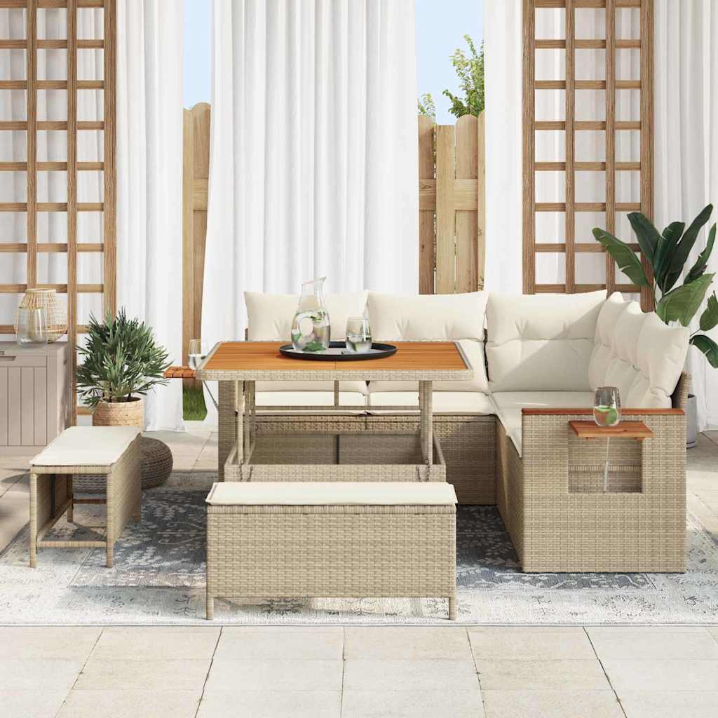 Tuinbankenset met kussen 9 pcs Beige en Crème poly rattan is nu te koop bij PeponiXL, paradijselijk wonen!