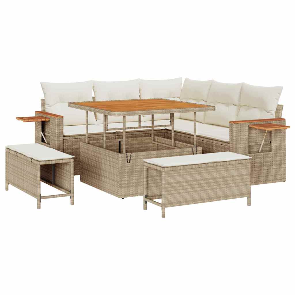 Tuinbankenset met kussen 9 pcs Beige en Crème poly rattan is nu te koop bij PeponiXL, paradijselijk wonen!