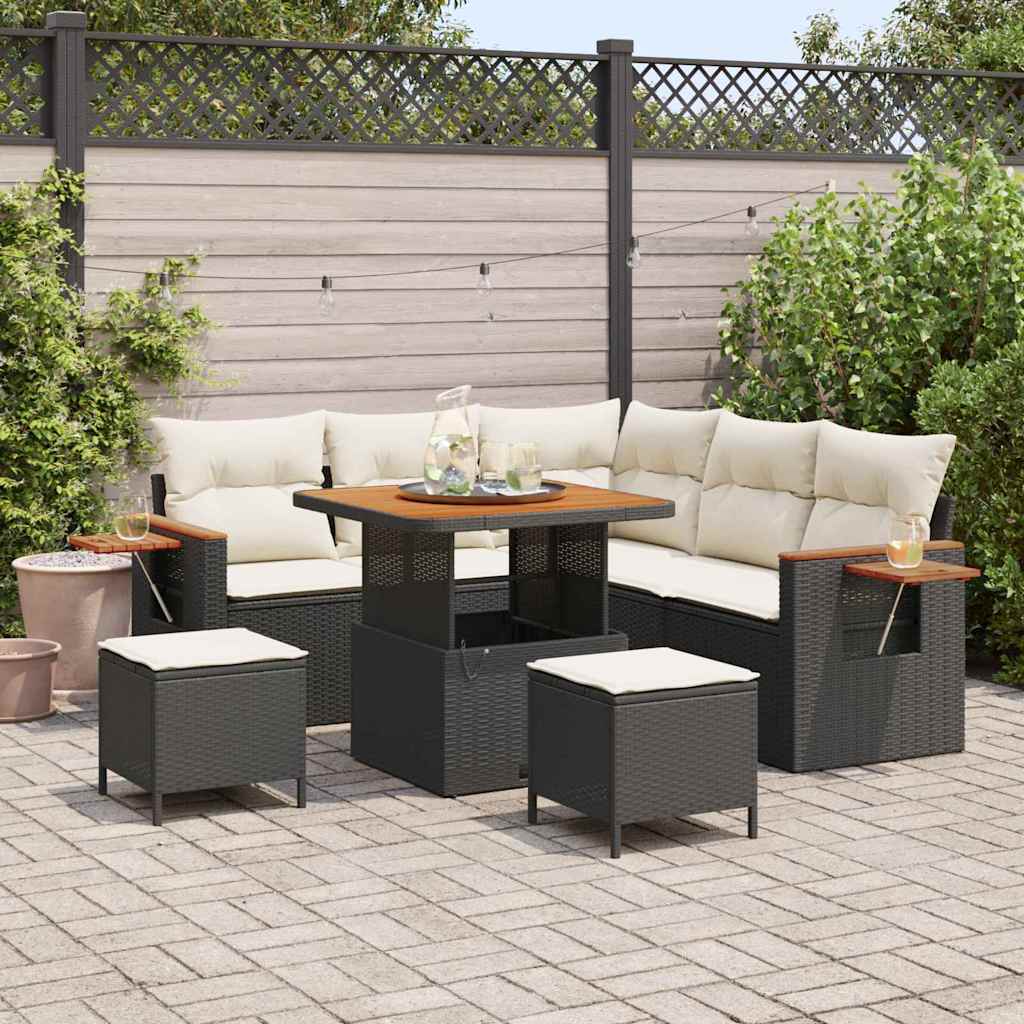Tuinbankenset met kussen 9 pcs Zwart en Crème poly rattan is nu te koop bij PeponiXL, paradijselijk wonen!