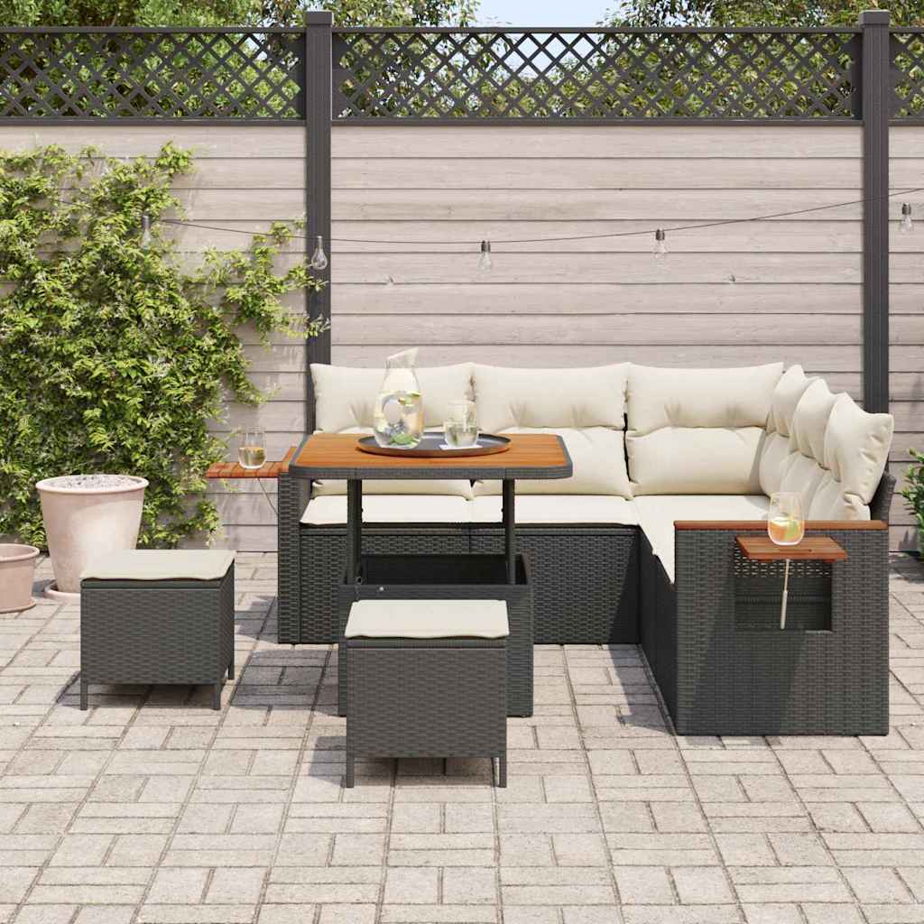 Tuinbankenset met kussen 9 pcs Zwart en Crème poly rattan is nu te koop bij PeponiXL, paradijselijk wonen!