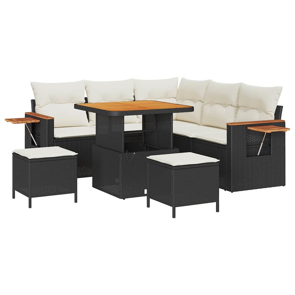 Tuinbankenset met kussen 9 pcs Zwart en Crème poly rattan is nu te koop bij PeponiXL, paradijselijk wonen!