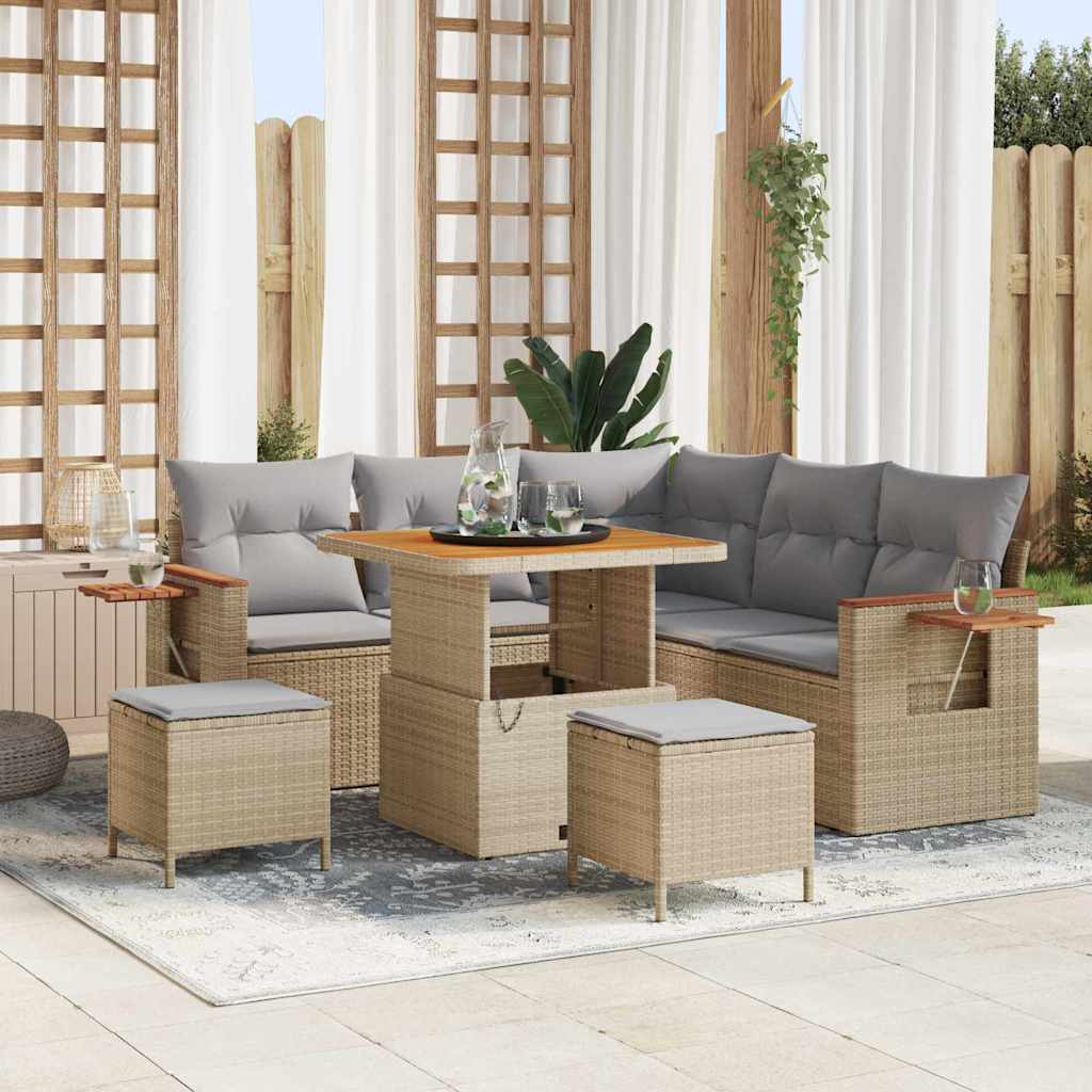 Tuinbankenset met kussen 9 pcs Beige en Licht Grijs poly rattan is nu te koop bij PeponiXL, paradijselijk wonen!