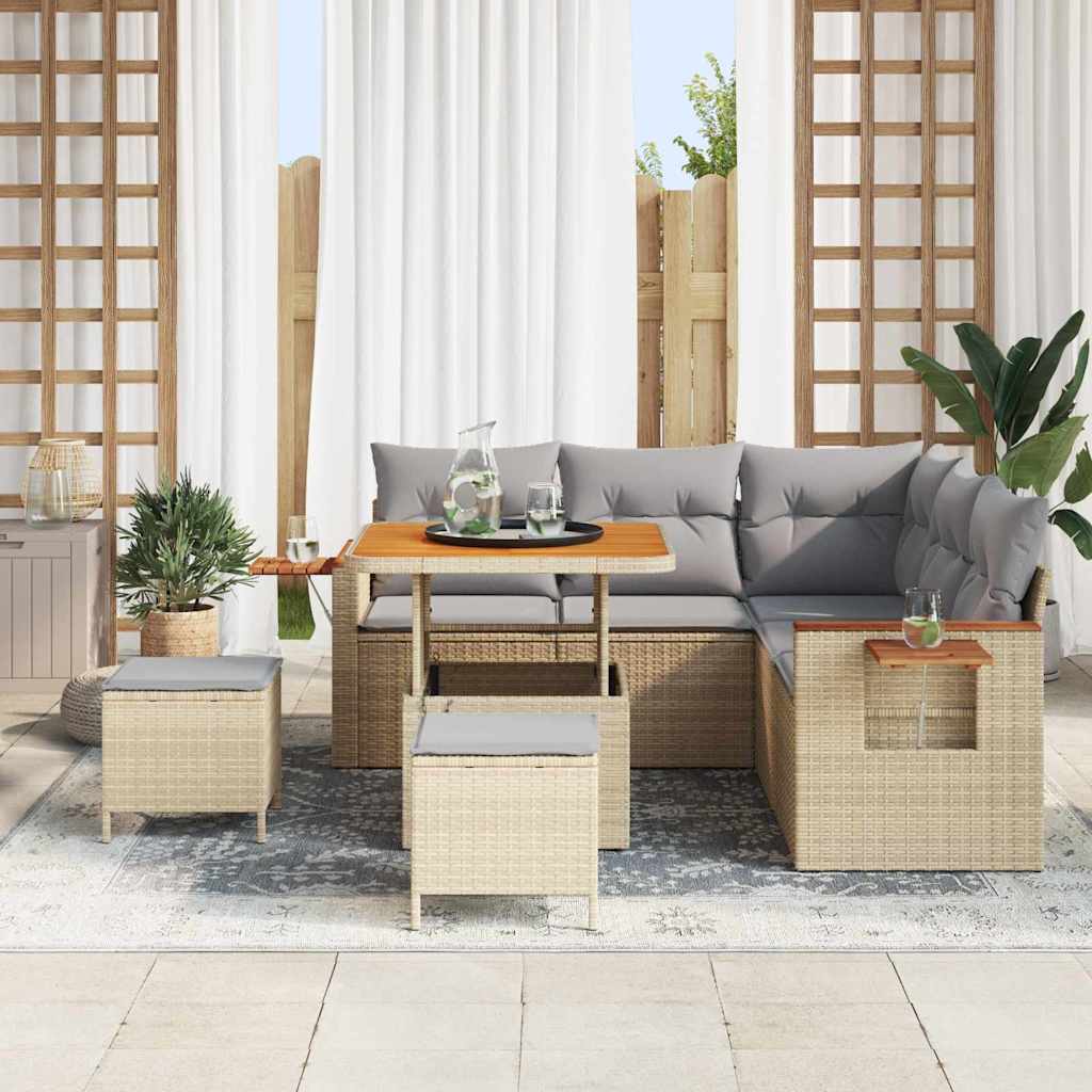 Tuinbankenset met kussen 9 pcs Beige en Licht Grijs poly rattan is nu te koop bij PeponiXL, paradijselijk wonen!
