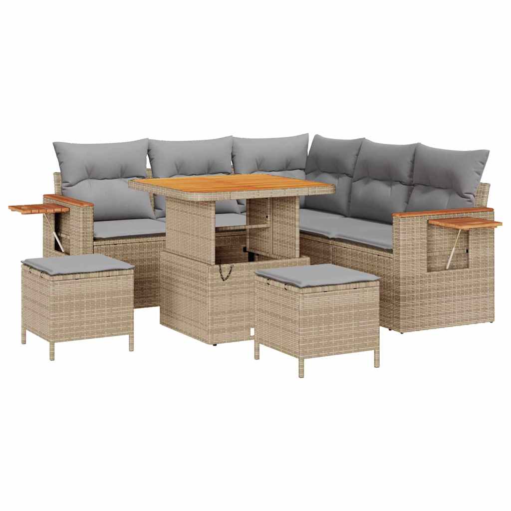 Tuinbankenset met kussen 9 pcs Beige en Licht Grijs poly rattan is nu te koop bij PeponiXL, paradijselijk wonen!