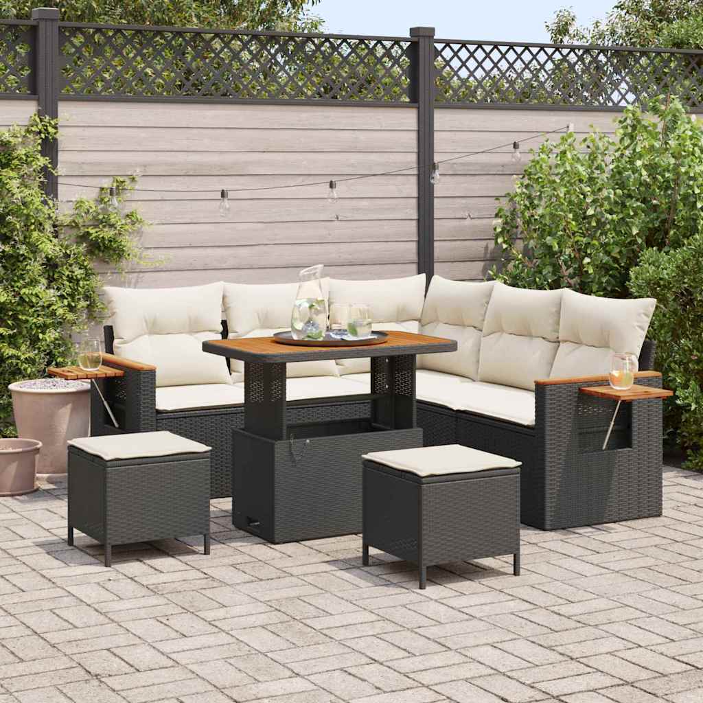 Tuinbankenset met kussen 9 pcs Zwart en Crème poly rattan is nu te koop bij PeponiXL, paradijselijk wonen!