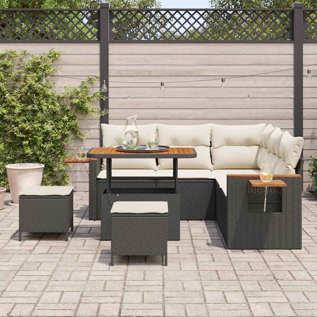 Tuinbankenset met kussen 9 pcs Zwart en Crème poly rattan is nu te koop bij PeponiXL, paradijselijk wonen!