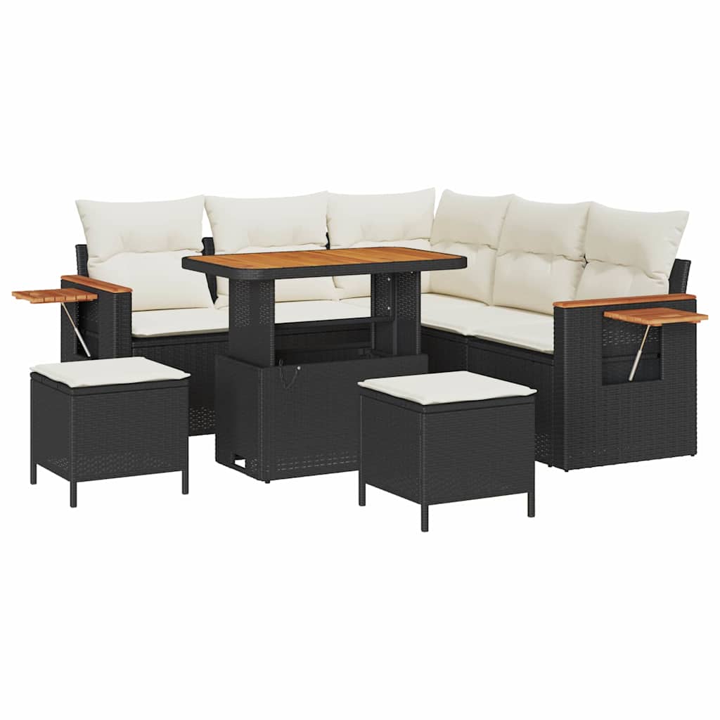 Tuinbankenset met kussen 9 pcs Zwart en Crème poly rattan is nu te koop bij PeponiXL, paradijselijk wonen!