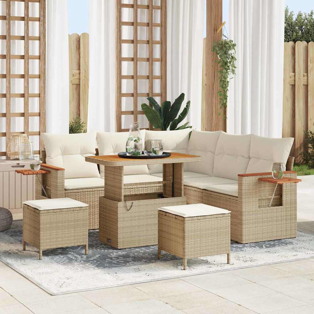Tuinbankenset met kussen 9 pcs Beige en Crème poly rattan is nu te koop bij PeponiXL, paradijselijk wonen!