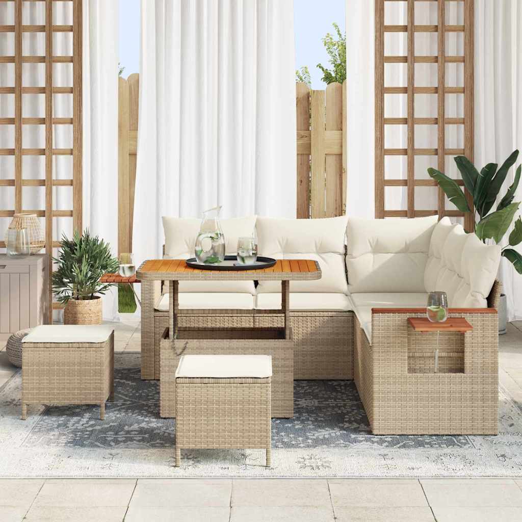 Tuinbankenset met kussen 9 pcs Beige en Crème poly rattan is nu te koop bij PeponiXL, paradijselijk wonen!