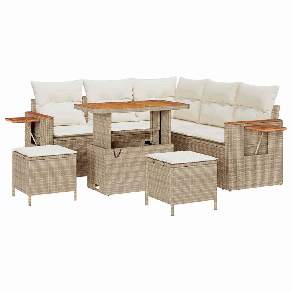 Tuinbankenset met kussen 9 pcs Beige en Crème poly rattan is nu te koop bij PeponiXL, paradijselijk wonen!