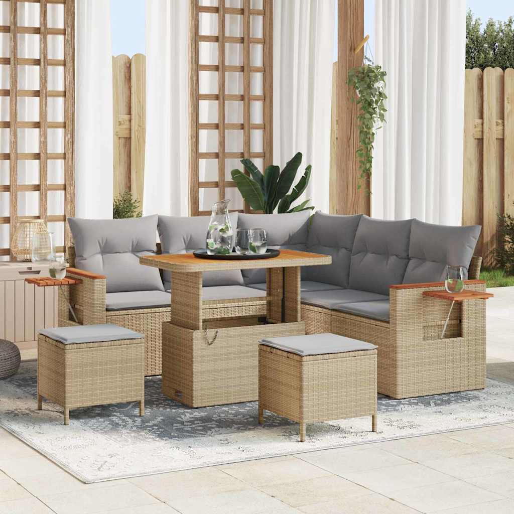 Tuinbankenset met kussen 9 pcs Beige en Licht Grijs poly rattan is nu te koop bij PeponiXL, paradijselijk wonen!