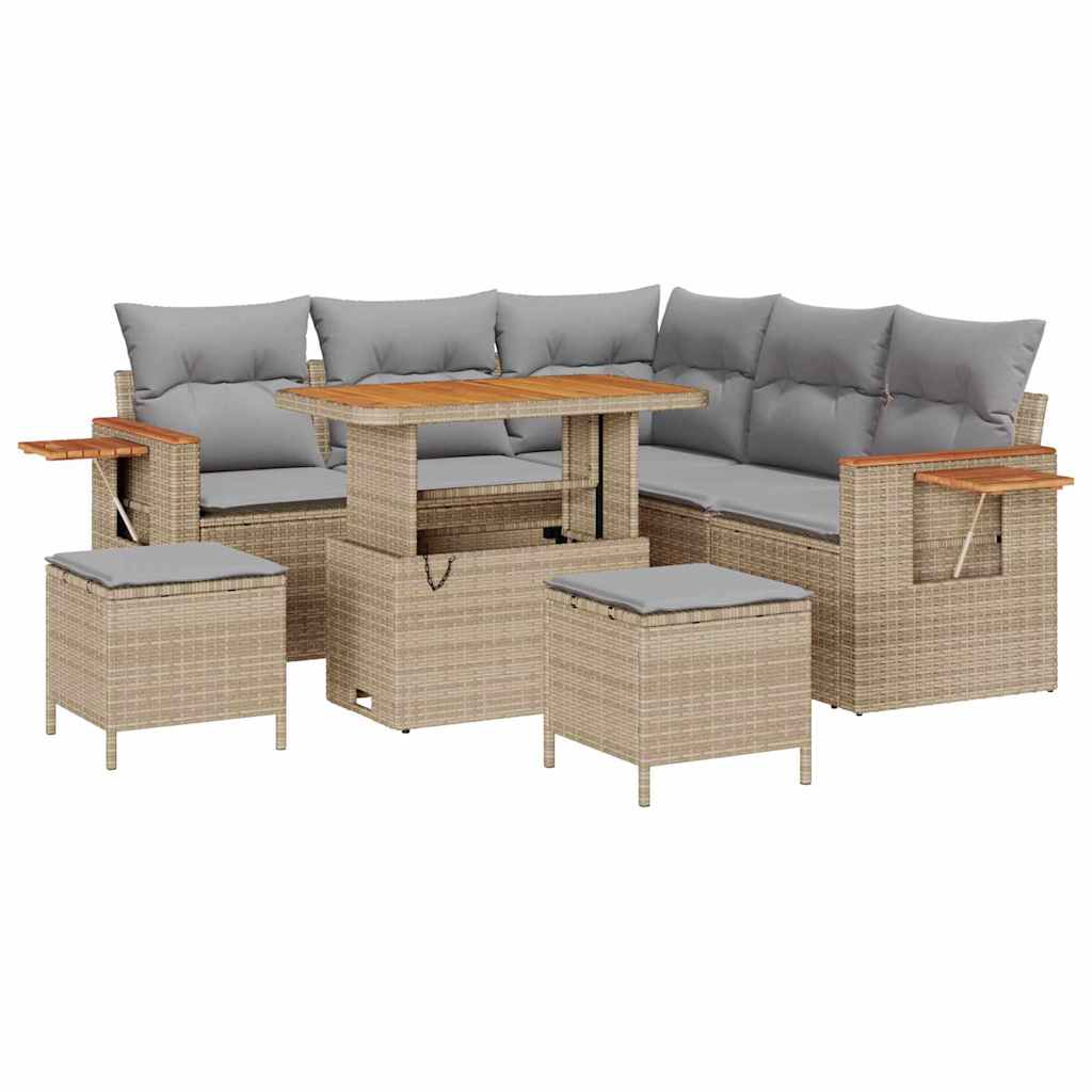 Tuinbankenset met kussen 9 pcs Beige en Licht Grijs poly rattan is nu te koop bij PeponiXL, paradijselijk wonen!
