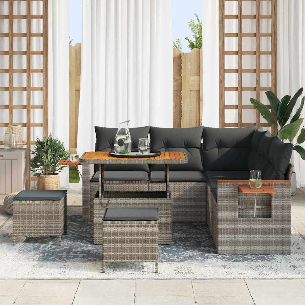 Tuinbankenset met kussen 9 pcs Grijs poly rattan is nu te koop bij PeponiXL, paradijselijk wonen!