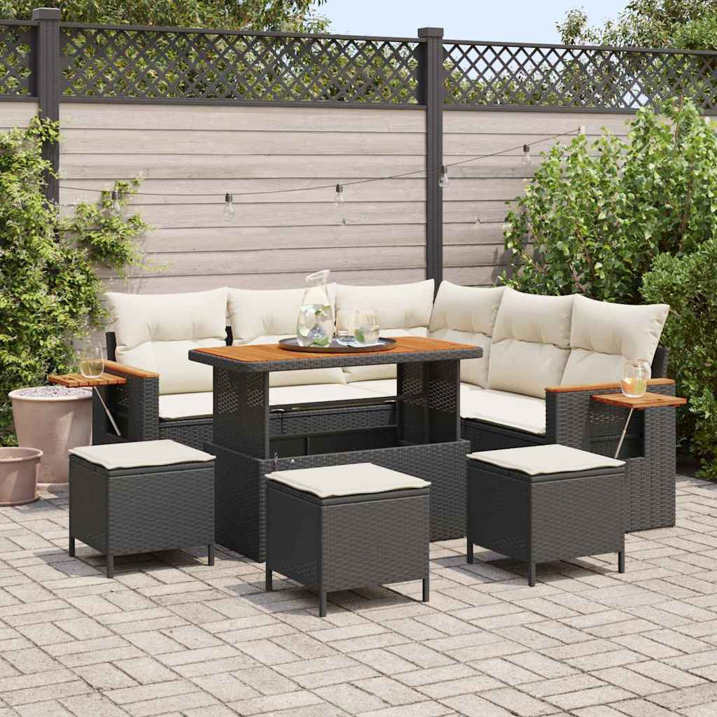 Tuinbankenset met kussen 10 pcs Zwart en Crème poly rattan is nu te koop bij PeponiXL, paradijselijk wonen!