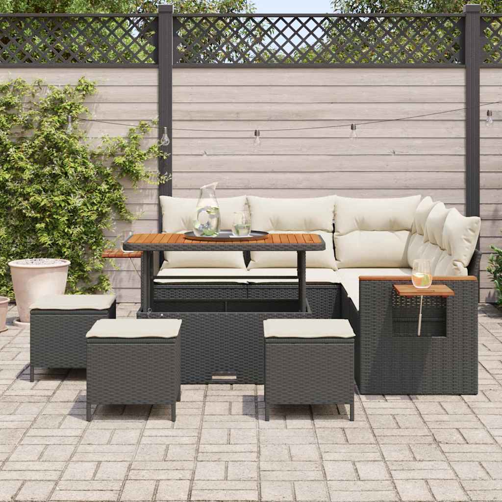 Tuinbankenset met kussen 10 pcs Zwart en Crème poly rattan is nu te koop bij PeponiXL, paradijselijk wonen!