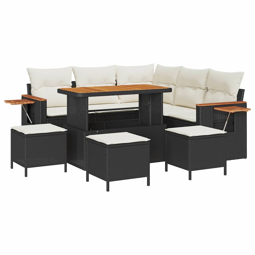 Tuinbankenset met kussen 10 pcs Zwart en Crème poly rattan is nu te koop bij PeponiXL, paradijselijk wonen!