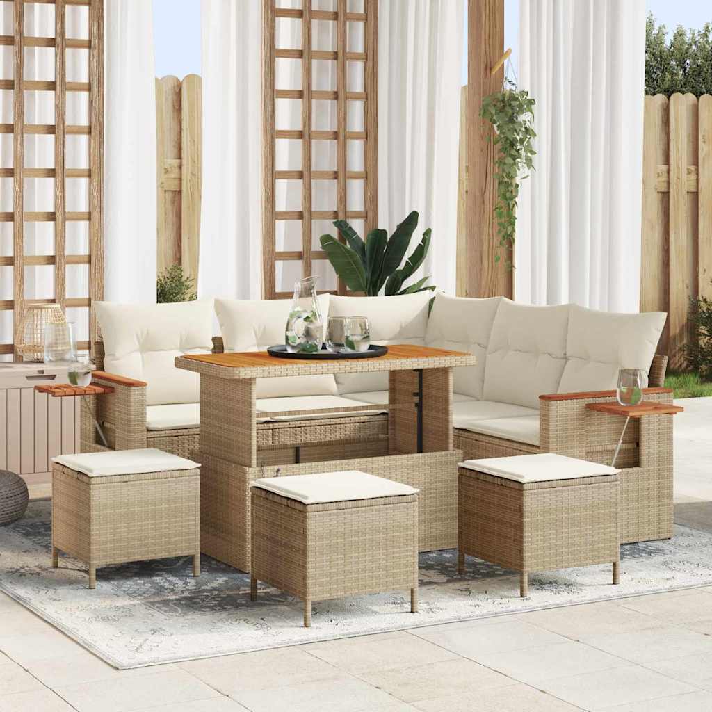Tuinbankenset met kussen 10 pcs Beige en Crème poly rattan is nu te koop bij PeponiXL, paradijselijk wonen!