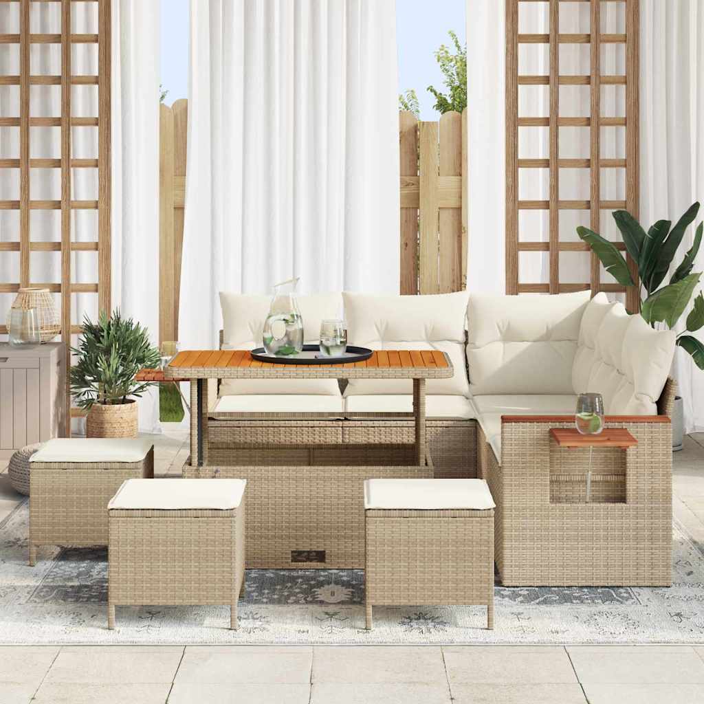 Tuinbankenset met kussen 10 pcs Beige en Crème poly rattan is nu te koop bij PeponiXL, paradijselijk wonen!