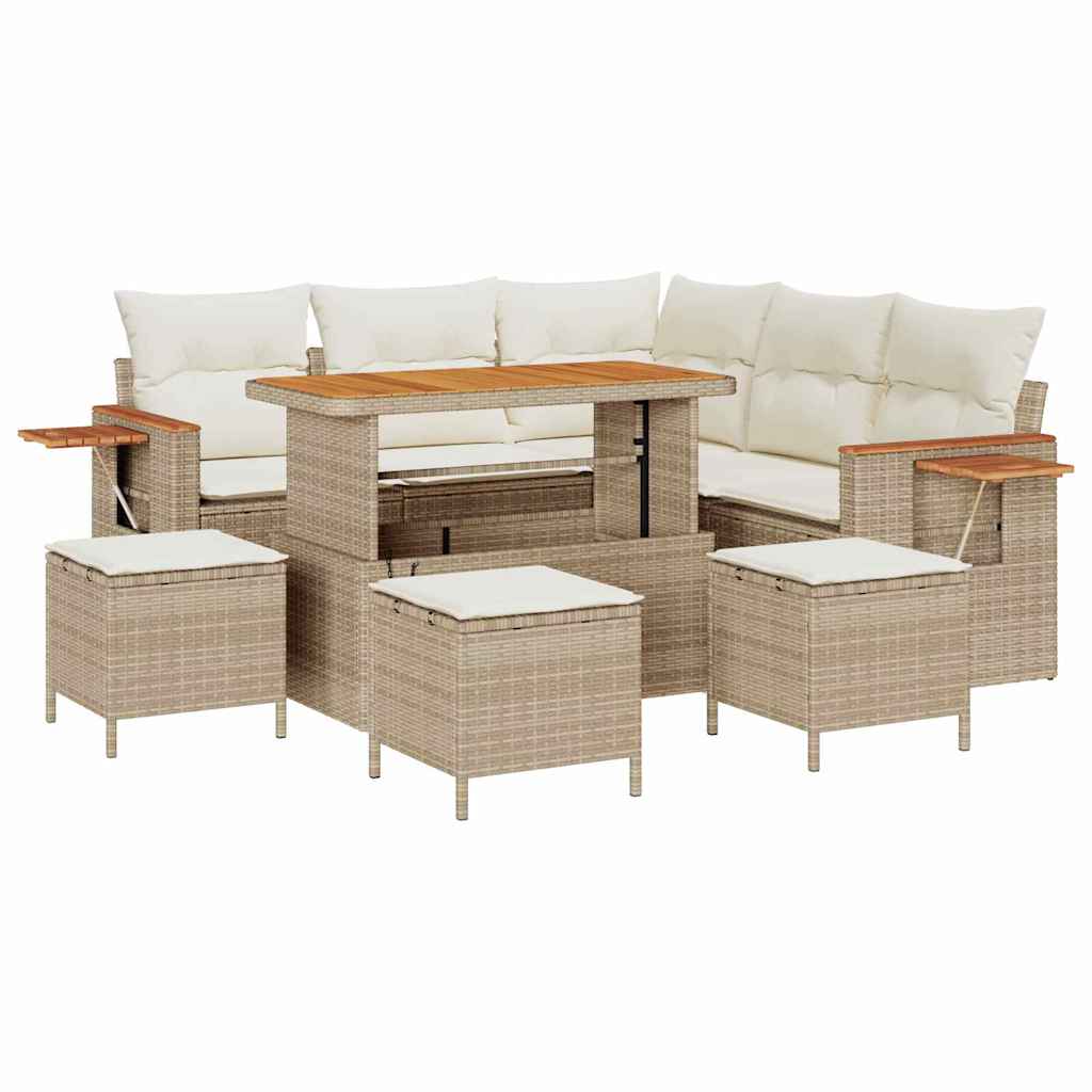 Tuinbankenset met kussen 10 pcs Beige en Crème poly rattan is nu te koop bij PeponiXL, paradijselijk wonen!