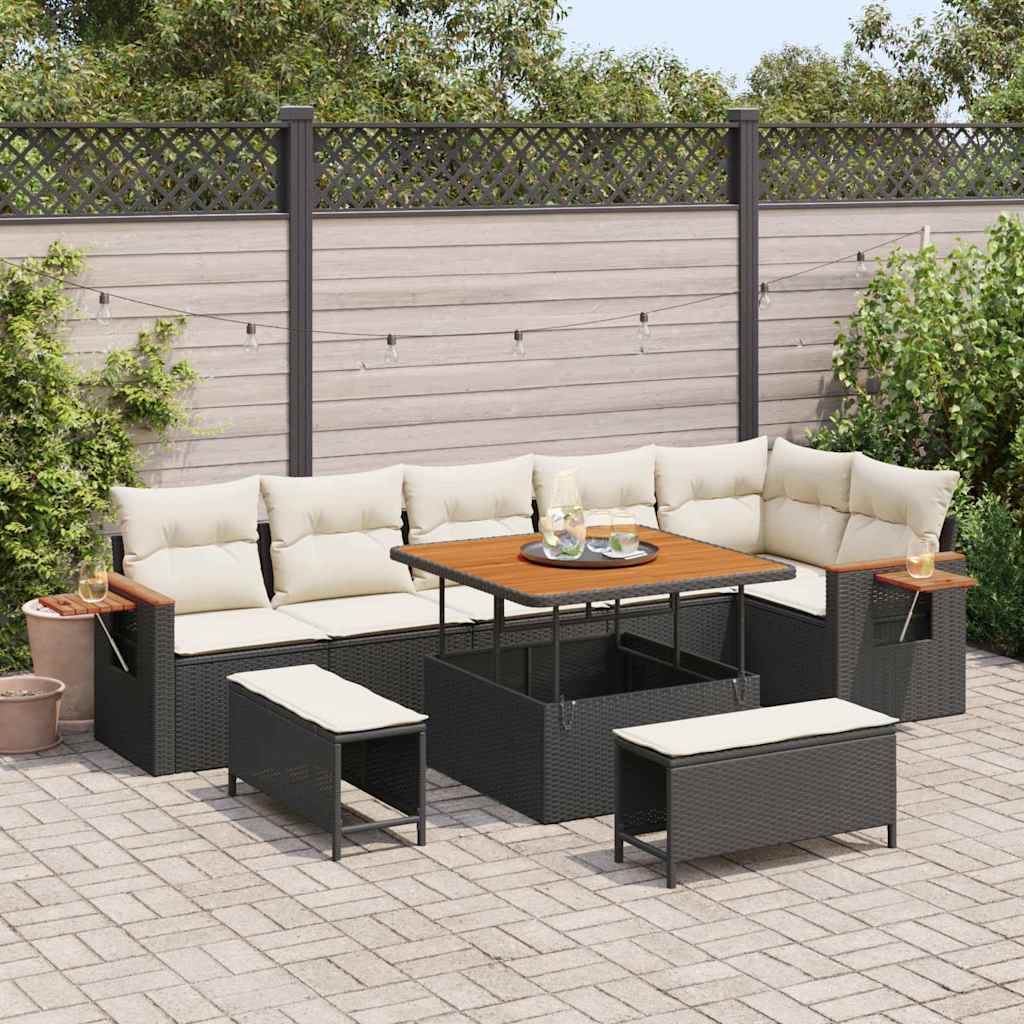 Tuinbankenset met kussen 11 pcs Zwart en Crème poly rattan is nu te koop bij PeponiXL, paradijselijk wonen!