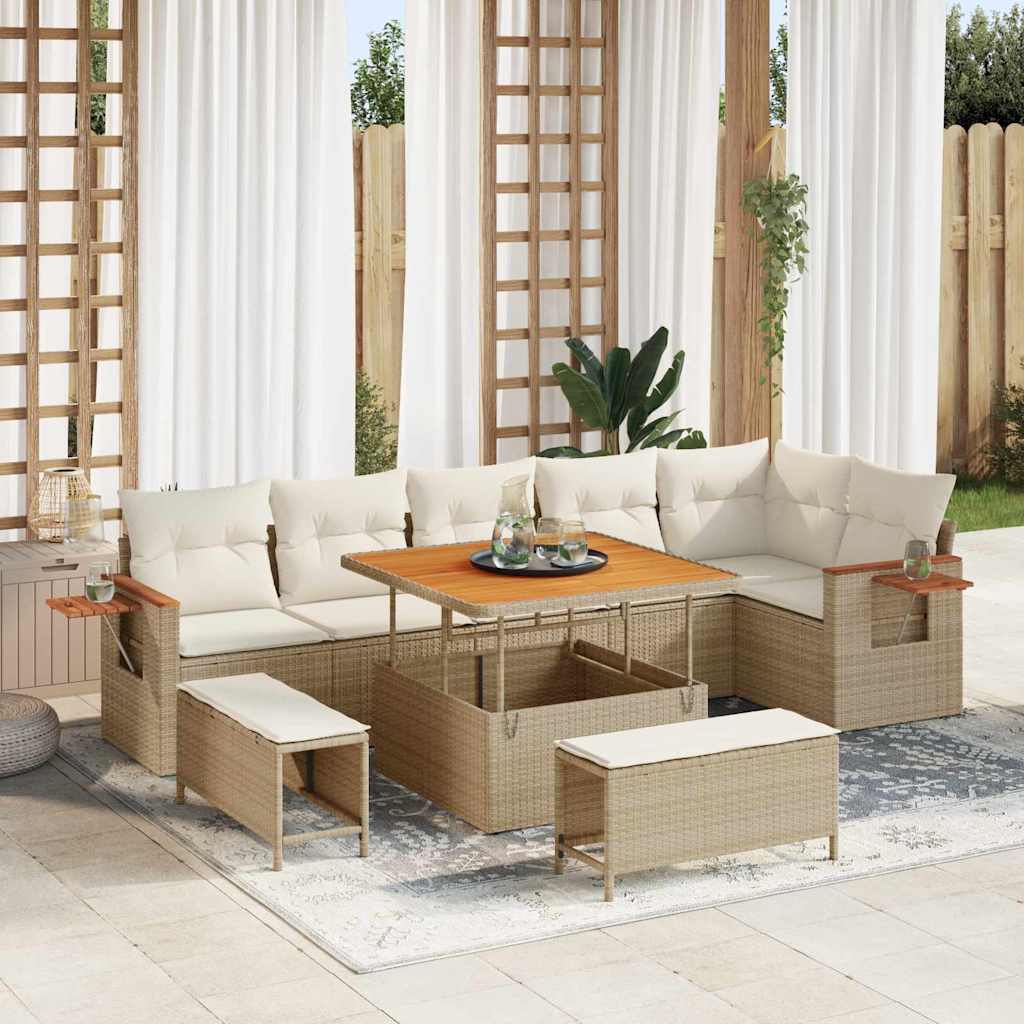 Tuinbankenset met kussen 11 pcs Beige en Crème poly rattan is nu te koop bij PeponiXL, paradijselijk wonen!