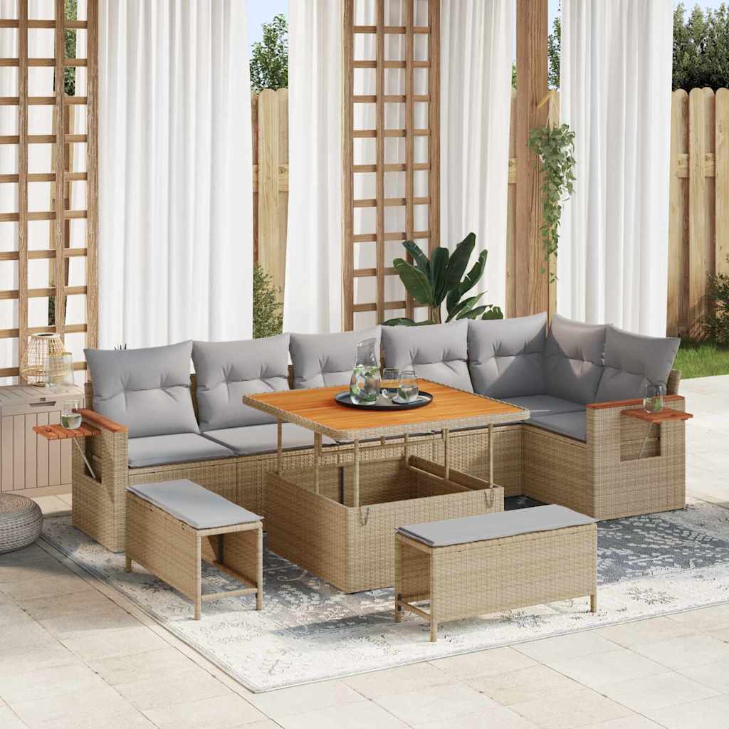 Tuinbankenset 11 pcs Beige en Licht Grijs poly rattan is nu te koop bij PeponiXL, paradijselijk wonen!