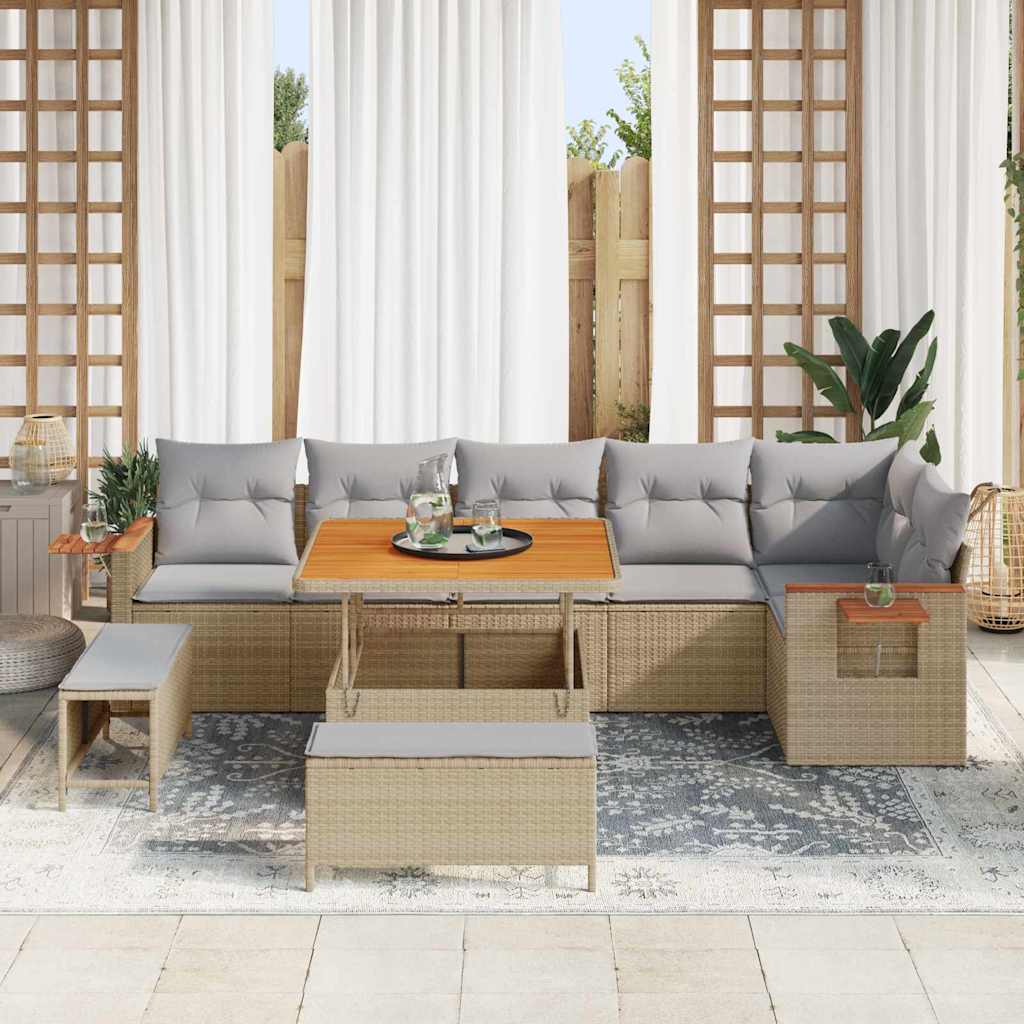 Tuinbankenset 11 pcs Beige en Licht Grijs poly rattan is nu te koop bij PeponiXL, paradijselijk wonen!