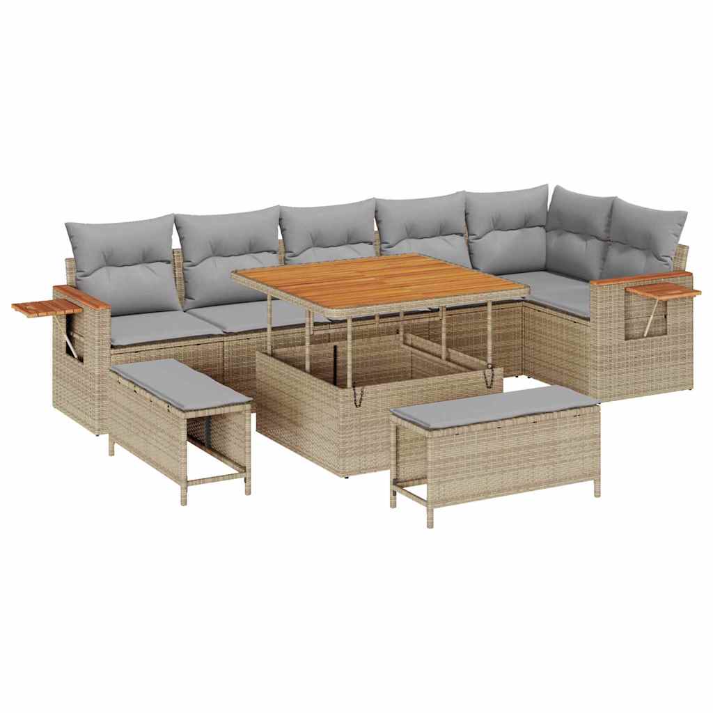 Tuinbankenset 11 pcs Beige en Licht Grijs poly rattan is nu te koop bij PeponiXL, paradijselijk wonen!