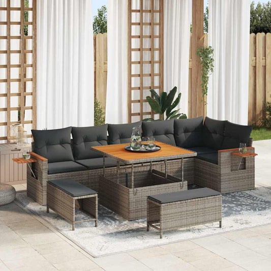 Tuinbankenset met kussen 11 pcs Grijs poly rattan is nu te koop bij PeponiXL, paradijselijk wonen!