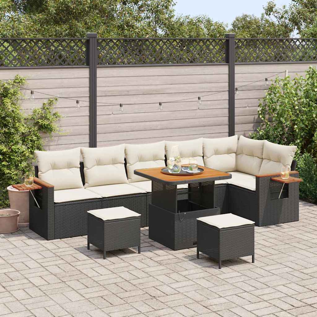 Tuinbankenset met kussen 11 pcs Zwart en Crème poly rattan is nu te koop bij PeponiXL, paradijselijk wonen!
