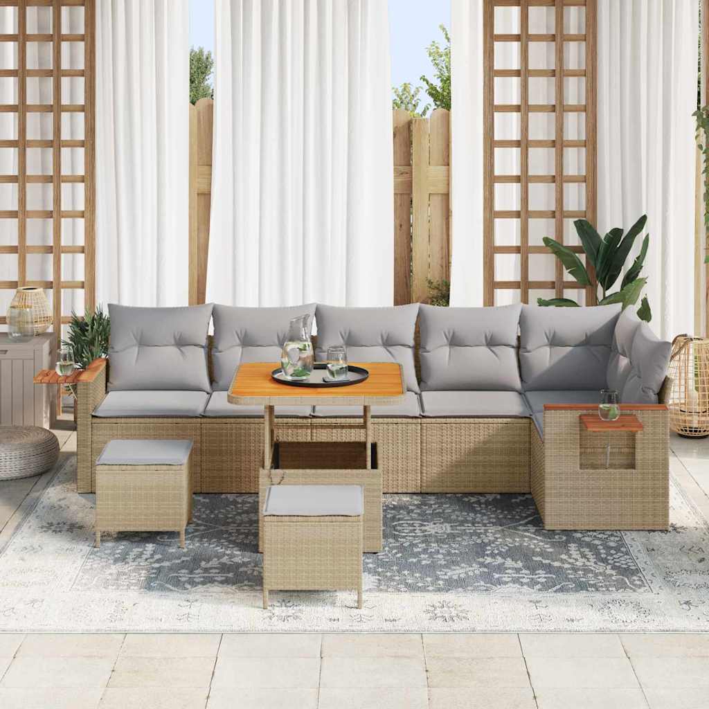 Tuinbankenset 11 pcs Beige en Licht Grijs poly rattan is nu te koop bij PeponiXL, paradijselijk wonen!