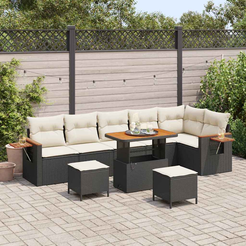 Tuinbankenset met kussen 11 pcs Zwart en Crème poly rattan is nu te koop bij PeponiXL, paradijselijk wonen!