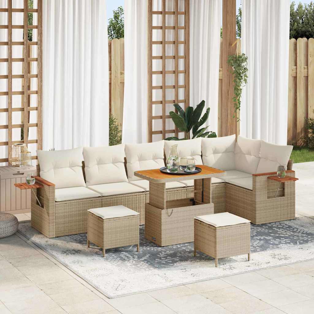 Tuinbankenset met kussen 11 pcs Beige en Crème poly rattan is nu te koop bij PeponiXL, paradijselijk wonen!